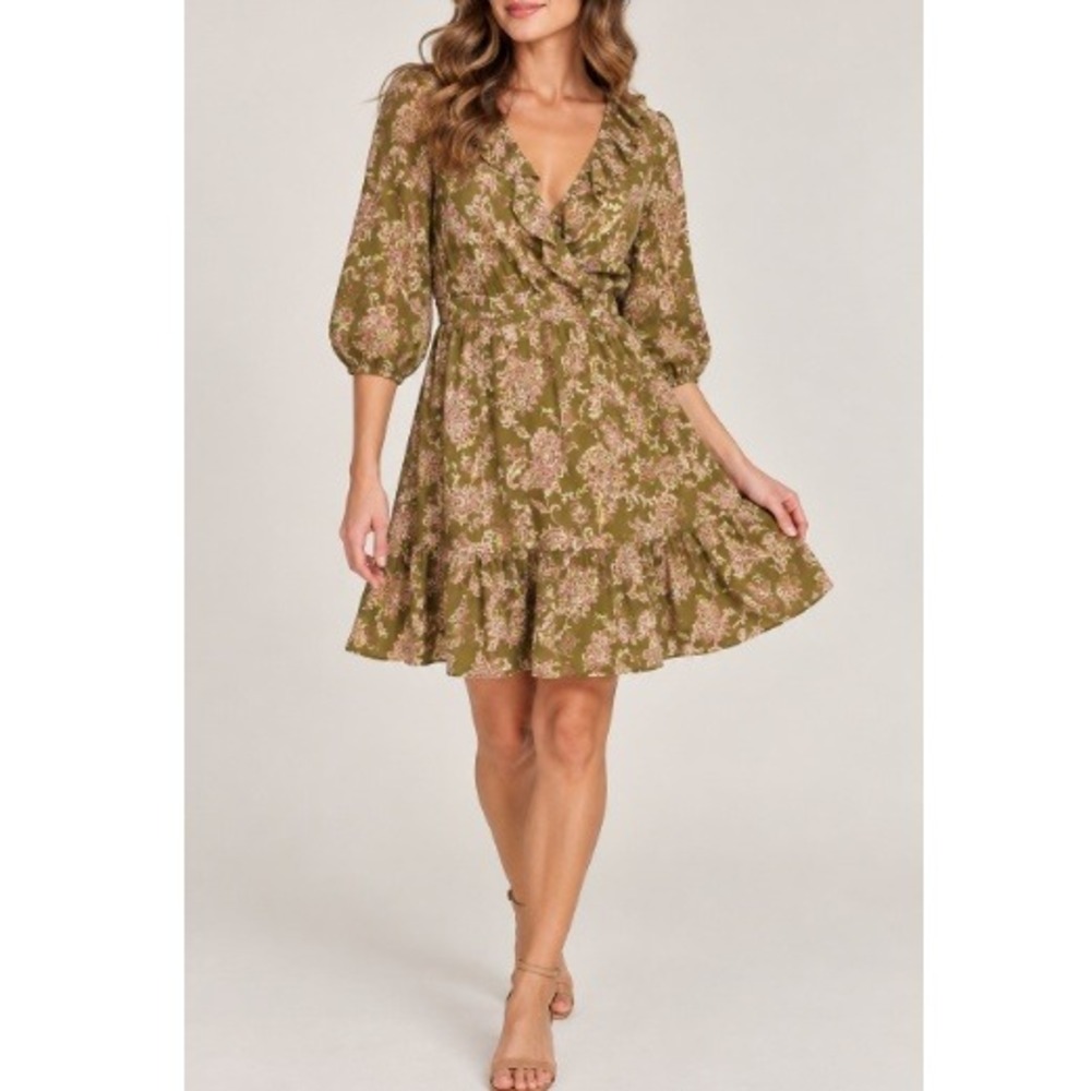 The Pioneer Woman's Feather Toile Moss Floral Ruffle Surplice Dress Size XL NWT